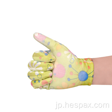 ヘスパックス抗静け花印刷PU滑り止め女性の手袋